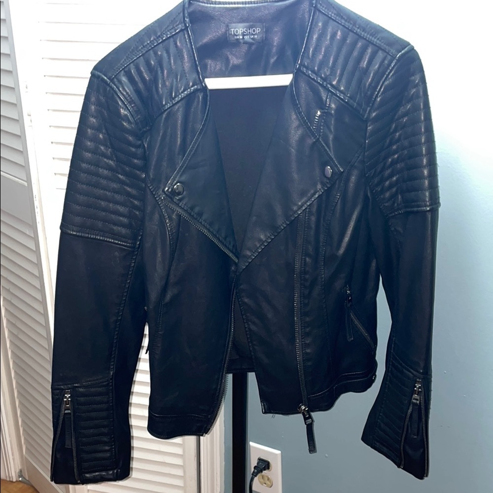 Topshop Black Leather Jacket size 6